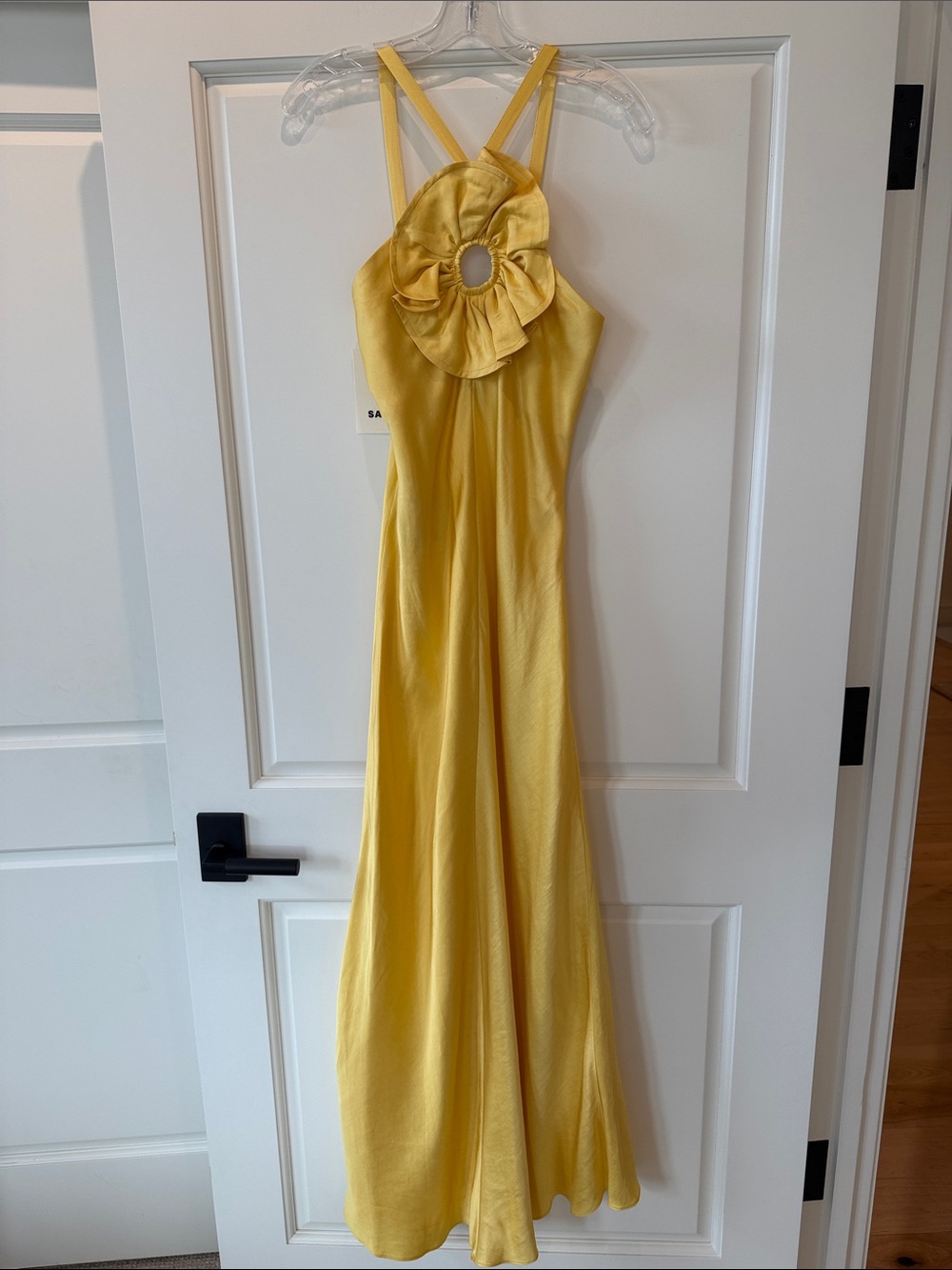 Sandro Bright Yellow Floral-Ring Satin Maxi Dress - NWT Size 6 US